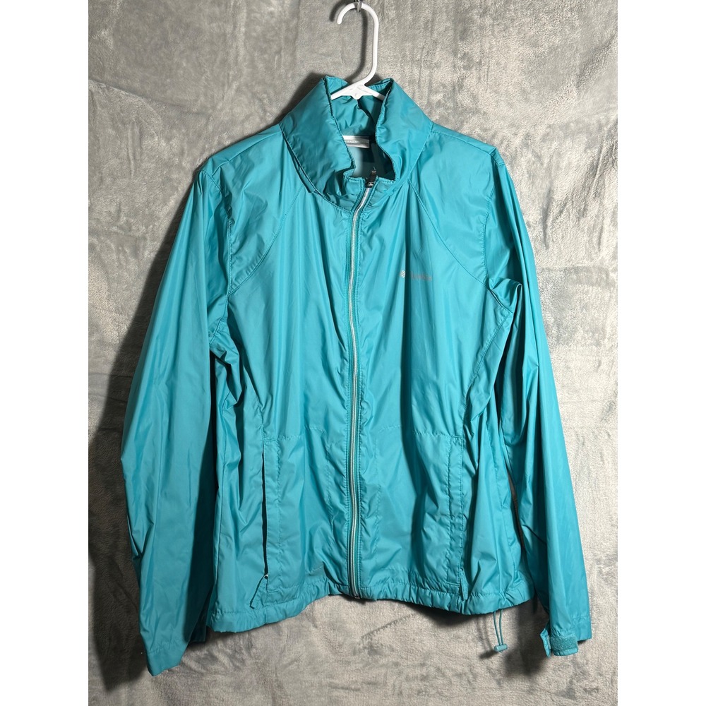 Columbia Women's Teal Lightweight Windbreaker coat‎ Jacket Hooded Full Zip 
XL